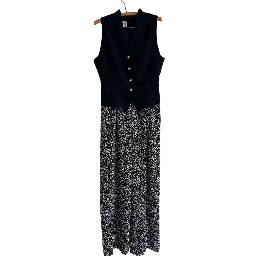 Vintage Evan Picone Dress black and white Vest wide leg pant set romper | Sz 12
